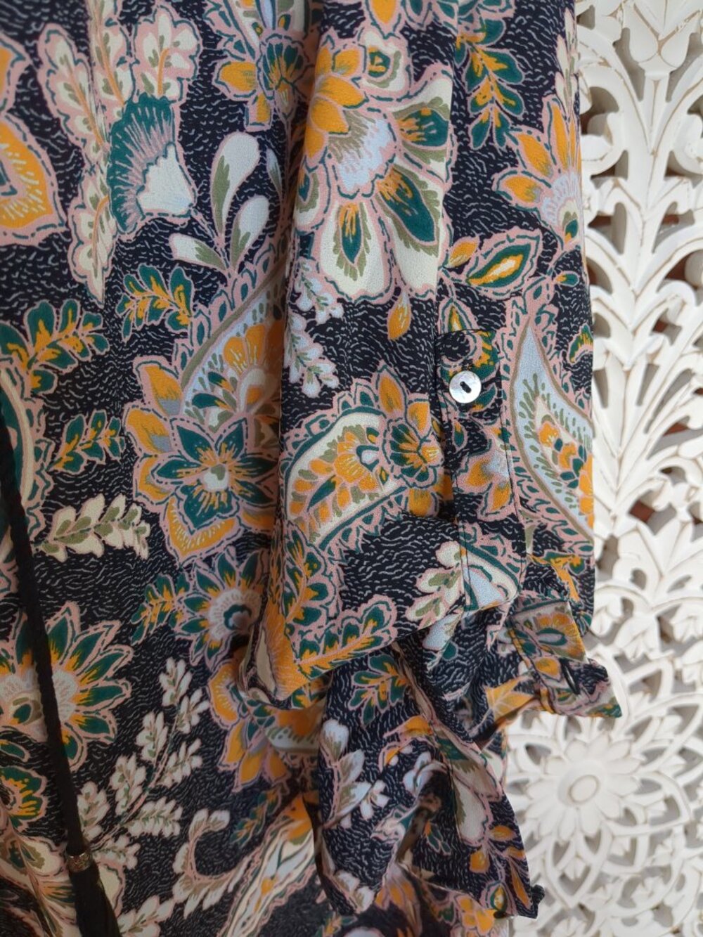 L Long Sleeve Multi Color Design Mid Button Up Tunic - Picture 4 of 16